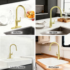 Pull Down Sprayer Kitchen Sink Faucet, Single Handle Kitchen Faucet, Brush Gold 8L2108