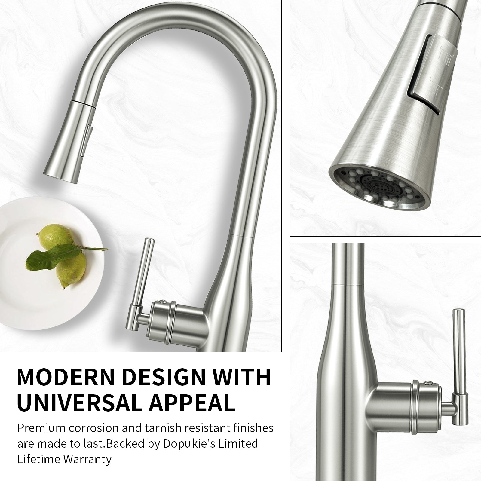 Pull Down Sprayer Kitchen Sink Faucet, Single Handle Kitchen Faucet, Brush Nickel 8L2108