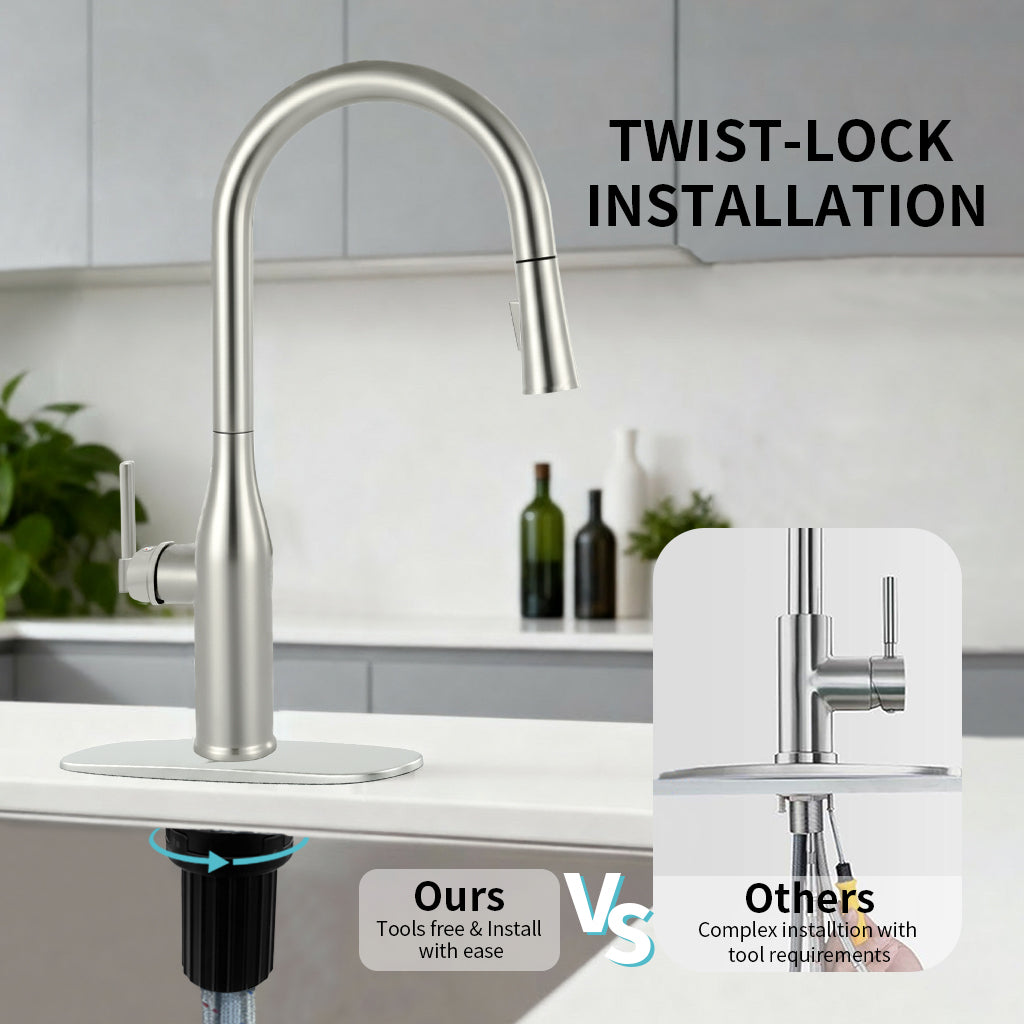 Pull Down Sprayer Kitchen Sink Faucet, Single Handle Kitchen Faucet, Brush Nickel 8L2108