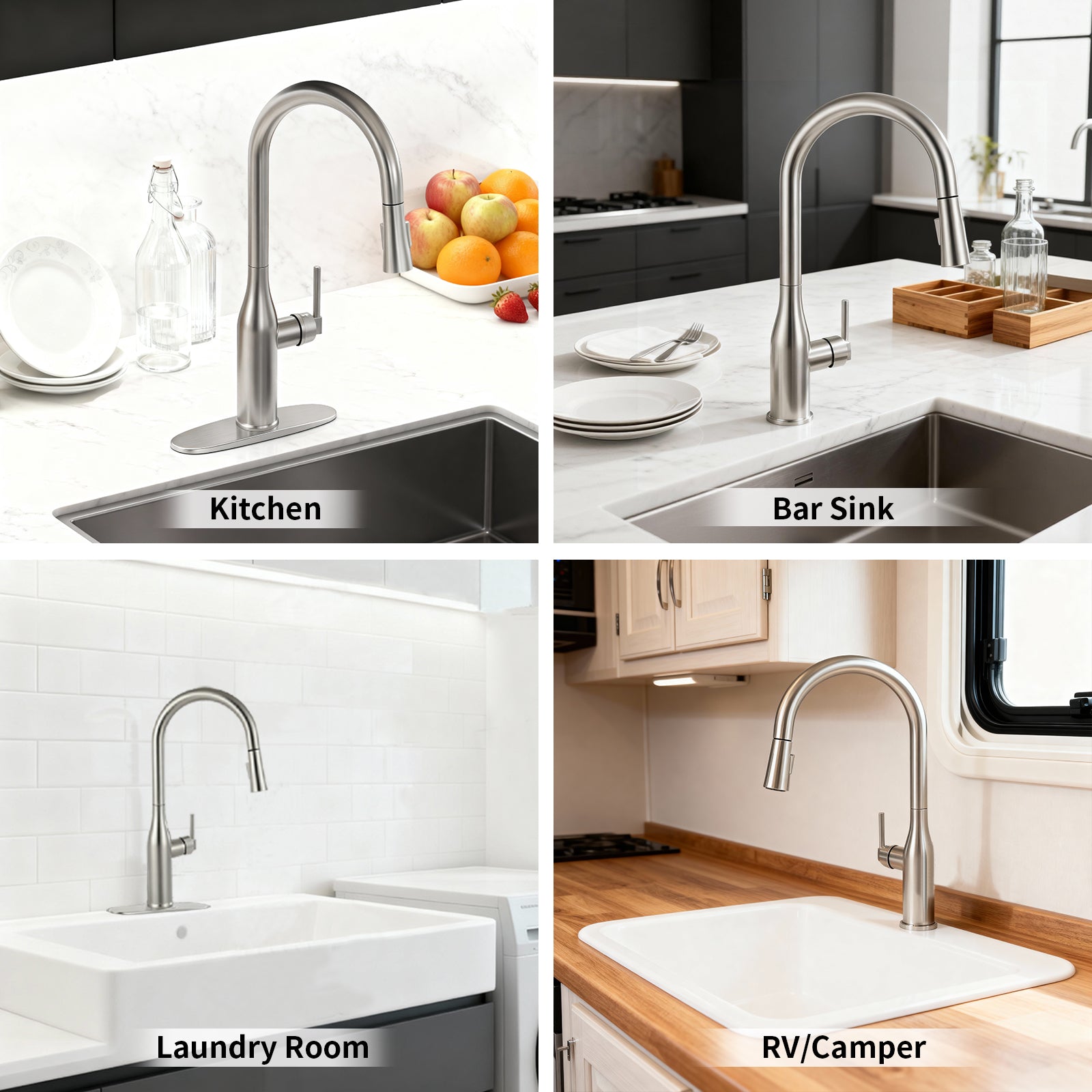 Pull Down Sprayer Kitchen Sink Faucet, Single Handle Kitchen Faucet, Brush Nickel 8L2108